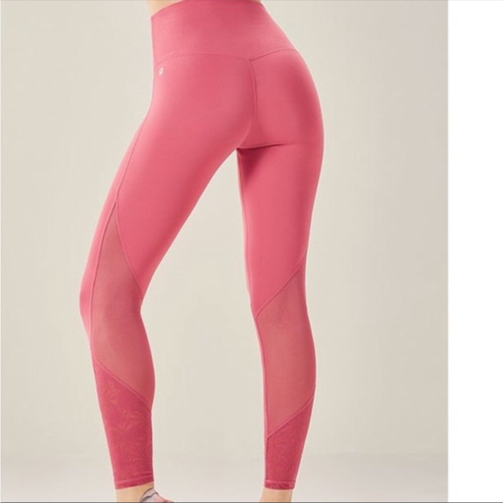 FABLETICS High Waisted Barbiecore Pink Floral Mesh Leggings Yoga Stretch Small - Picture 1 of 14